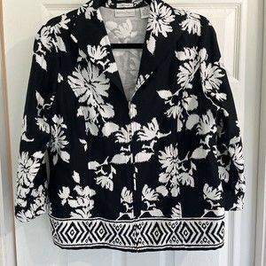 Drapers Damons Black Floral Light Blazer Jacket Women's 3/4 sleeve zipper sz Med